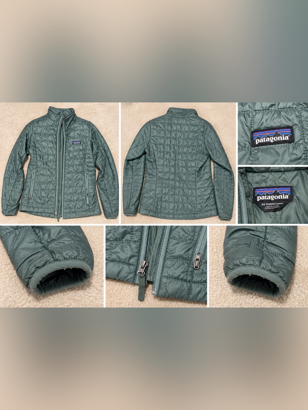 Patagonia Women’s XS Quilted Jacket Green Teal Full Zip Lightweight